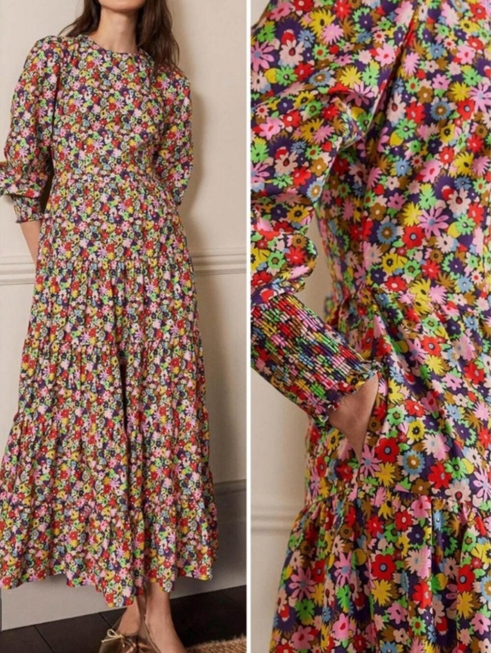 Boden Plus Size Multi Color Ditzy Floral Tiered Maxi Dress Cottagecore Sz 20/22